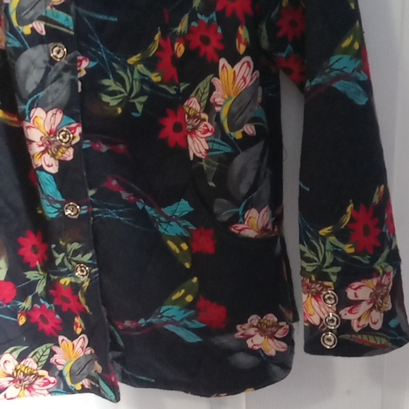 Women's Floral Print Light Jacket Size XL Black Coat w/ Gold Buttons - Picture 8 of 15